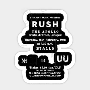 Rush 16th of February 1978 Glasgow Apollo UK Tour Ticket Repro Sticker
